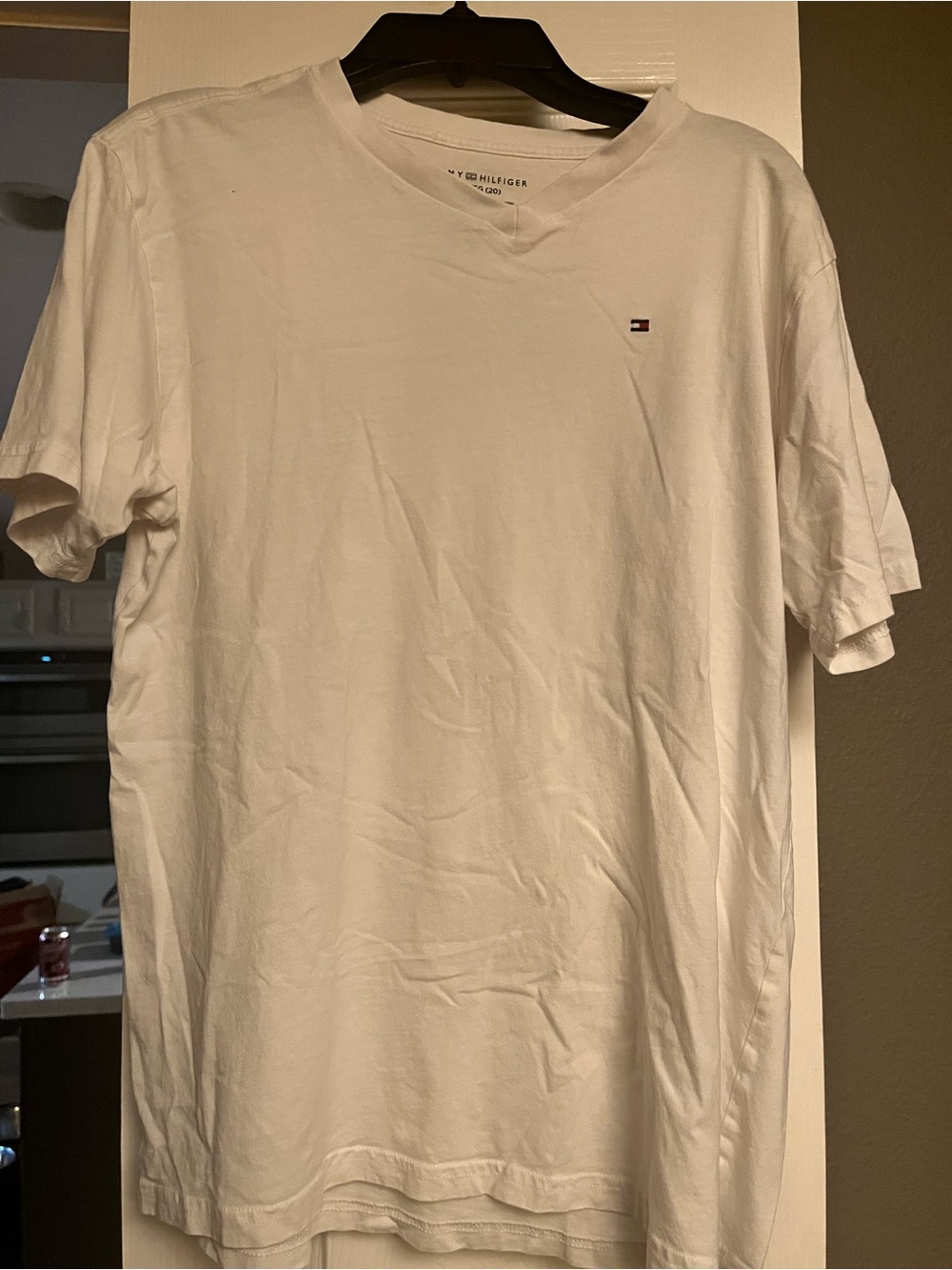 Tommy Hilfiger White Short Sleeve Crew Tee with Flag Logo